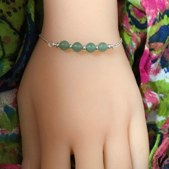 Green Aventurine Sterling Silver Bracelet- Genuine Green Aventurine Bracelet - Picture 3 of 5